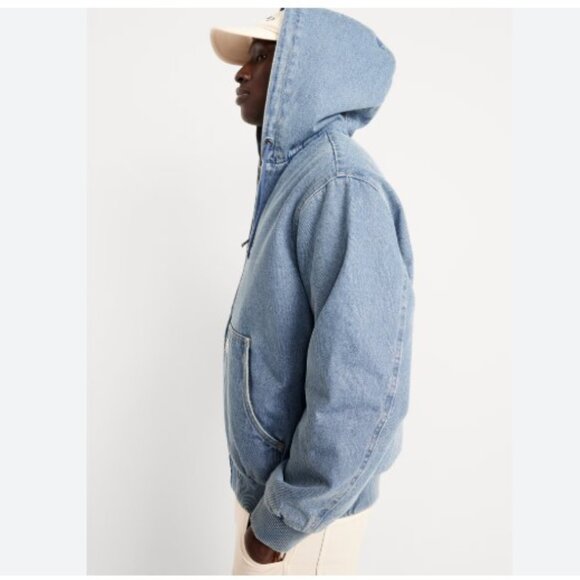 Old Navy Oversized Denim Zip Hoodie Medium Wash Lined L - Picture 3 of 10